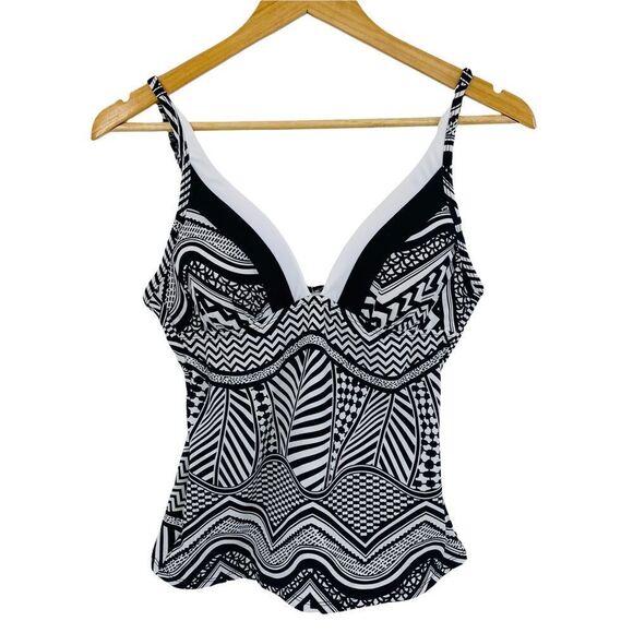 Kenneth Cole black and white geometric mod print tankini top size small/32B - Picture 1 of 7